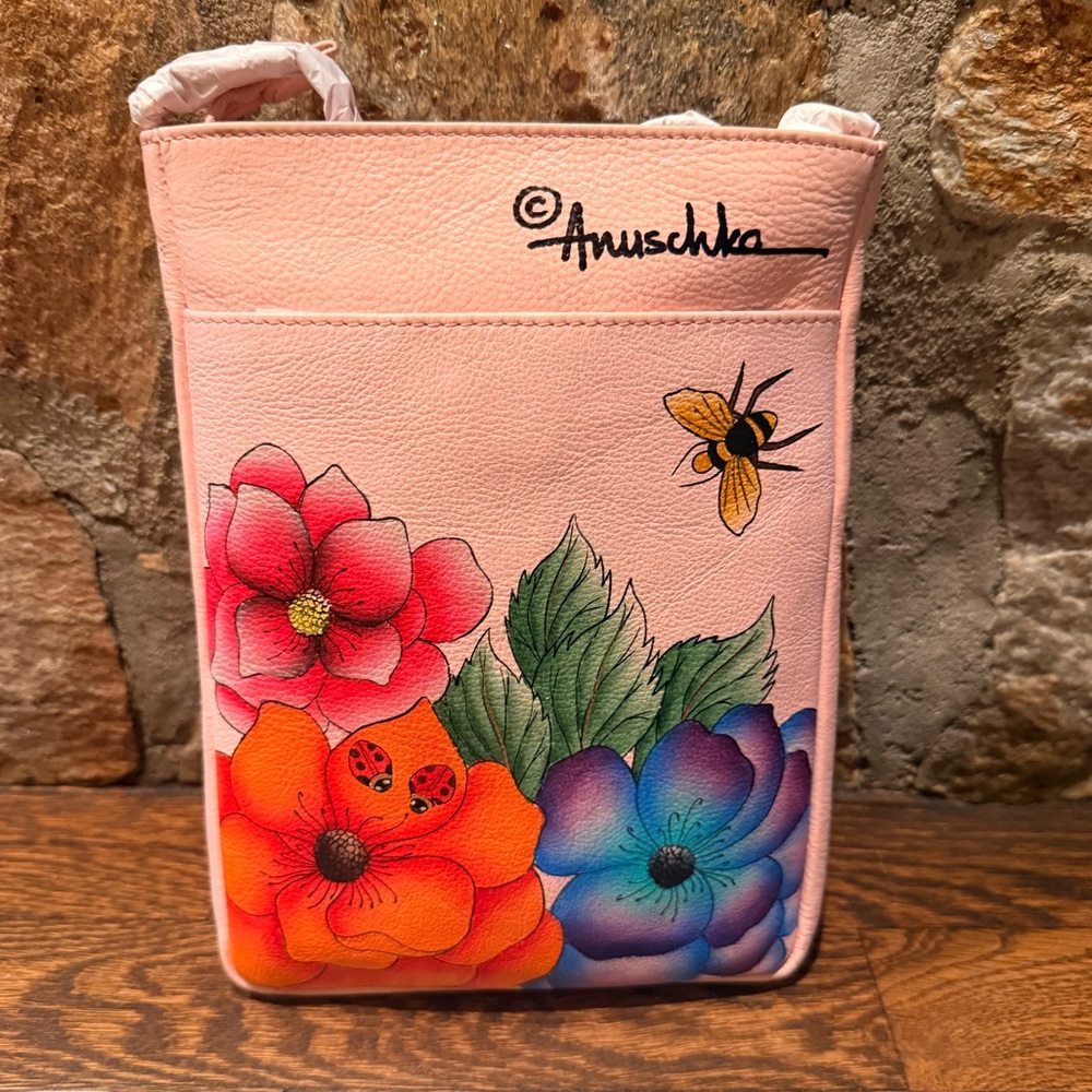 ANUSCHKA RFID Top Zip Travel Crossbody PARADISE FOUND PINK NWT! - Picture 10 of 16